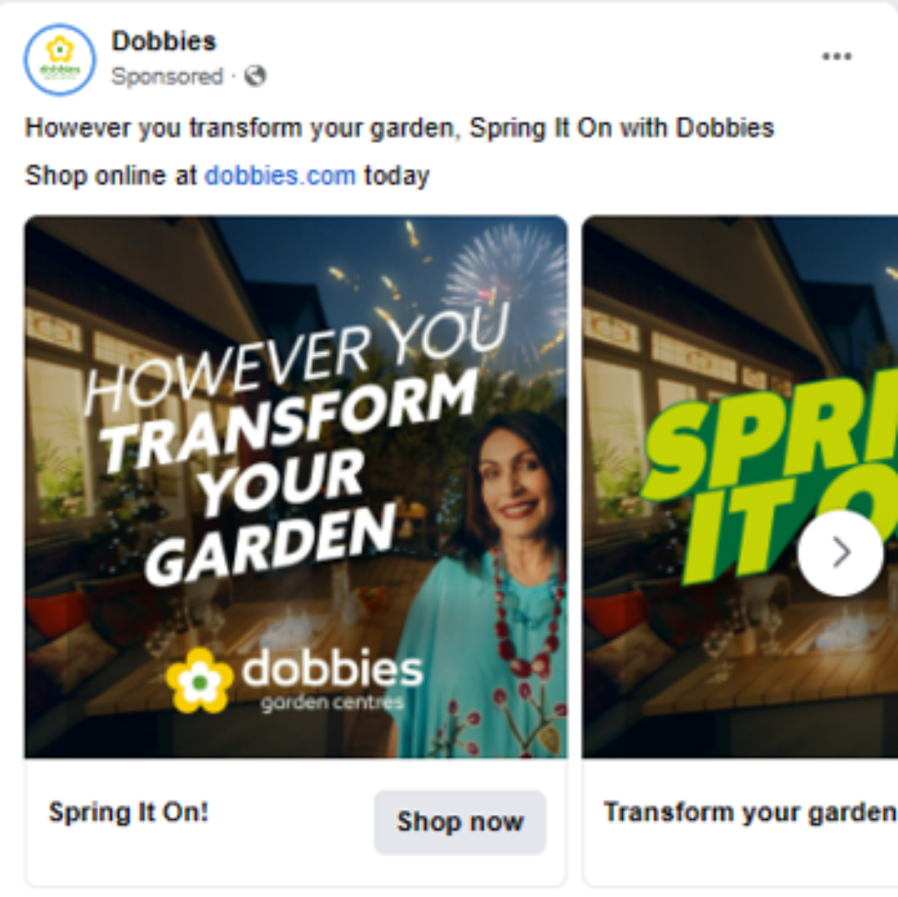 Dobbies Garden Centres display ad for plants and garden products