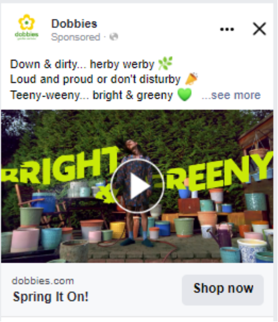 Dobbies Garden Centres paid social ad for seasonal campaigns